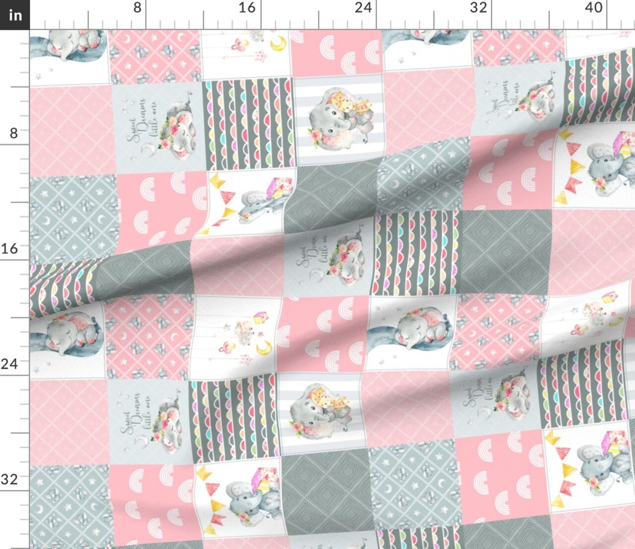 Various Fabrics by the Yard or Fat Quarter Elephant Wholecloth Cheater Quilt Patchwork Rotated Pink Blue Gray Custom Printed Fabric by Spoonflower